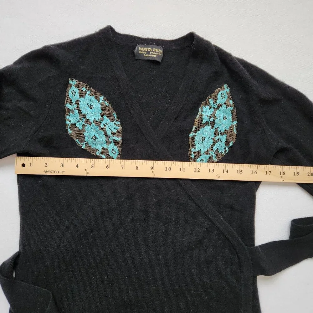 Vanita Rosa Paris St. Barth Black Cashmere Wrap Cardigan Embellished Resort - Picture 11 of 13